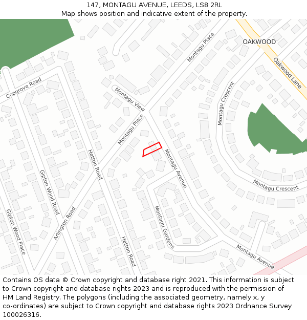 147, MONTAGU AVENUE, LEEDS, LS8 2RL: Location map and indicative extent of plot