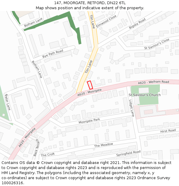 147, MOORGATE, RETFORD, DN22 6TL: Location map and indicative extent of plot