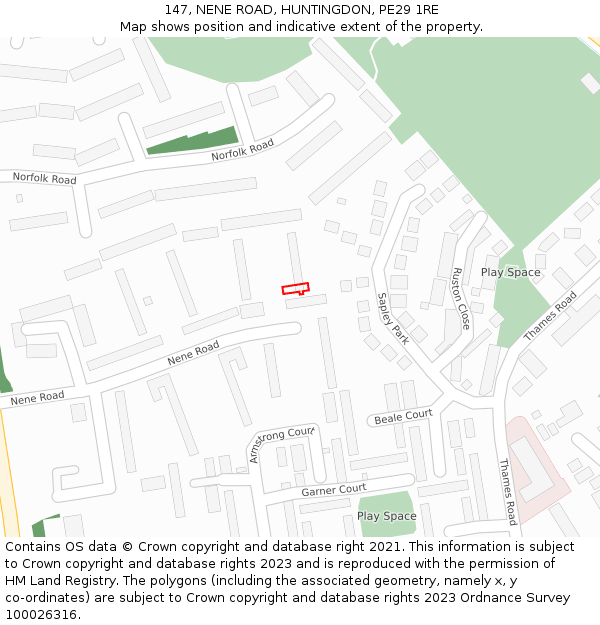 147, NENE ROAD, HUNTINGDON, PE29 1RE: Location map and indicative extent of plot