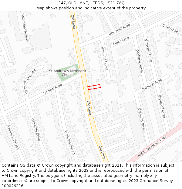 147, OLD LANE, LEEDS, LS11 7AQ: Location map and indicative extent of plot