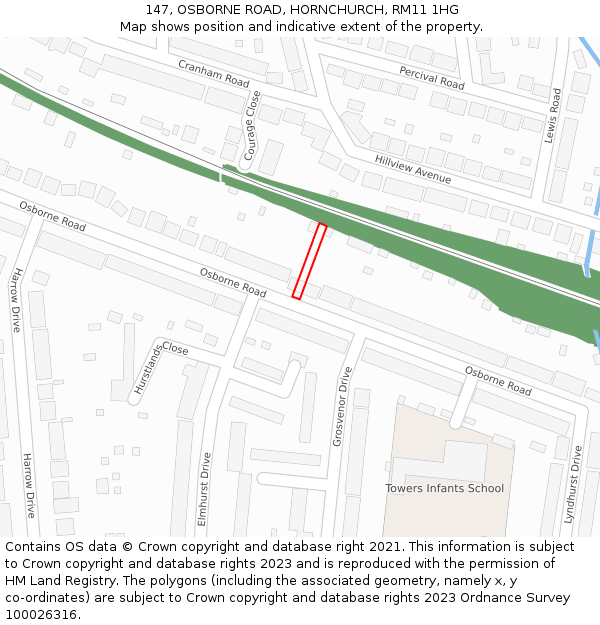 147, OSBORNE ROAD, HORNCHURCH, RM11 1HG: Location map and indicative extent of plot
