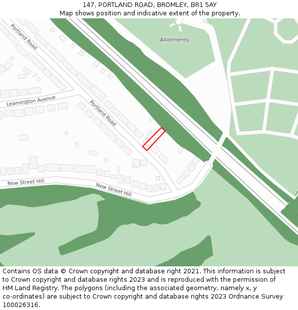 147, PORTLAND ROAD, BROMLEY, BR1 5AY: Location map and indicative extent of plot