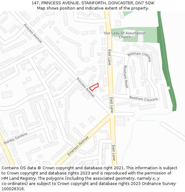 147, PRINCESS AVENUE, STAINFORTH, DONCASTER, DN7 5QW: Location map and indicative extent of plot