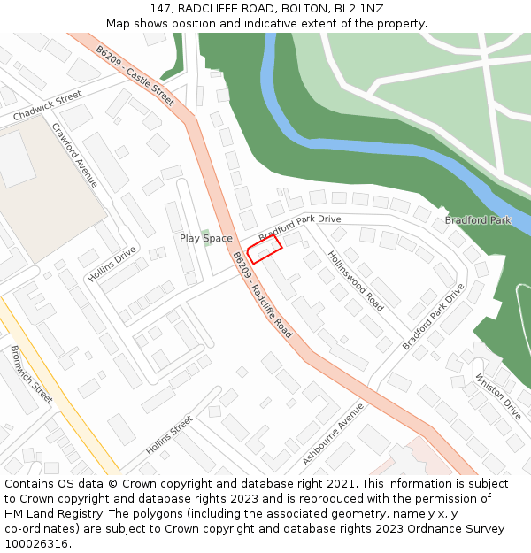 147, RADCLIFFE ROAD, BOLTON, BL2 1NZ: Location map and indicative extent of plot