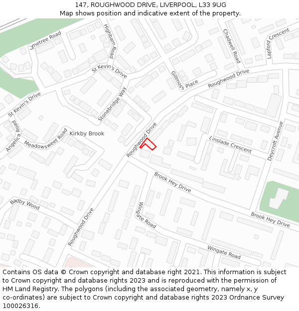147, ROUGHWOOD DRIVE, LIVERPOOL, L33 9UG: Location map and indicative extent of plot
