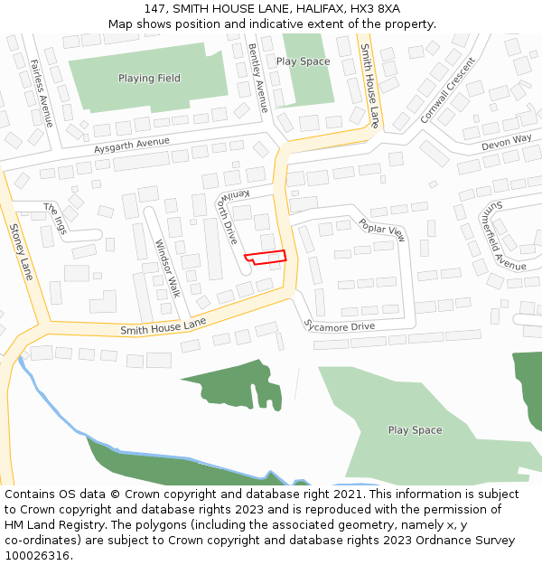 147, SMITH HOUSE LANE, HALIFAX, HX3 8XA: Location map and indicative extent of plot