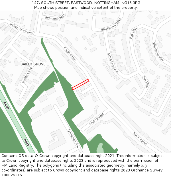 147, SOUTH STREET, EASTWOOD, NOTTINGHAM, NG16 3PG: Location map and indicative extent of plot