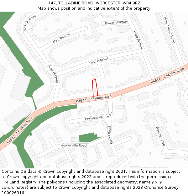 147, TOLLADINE ROAD, WORCESTER, WR4 9PZ: Location map and indicative extent of plot