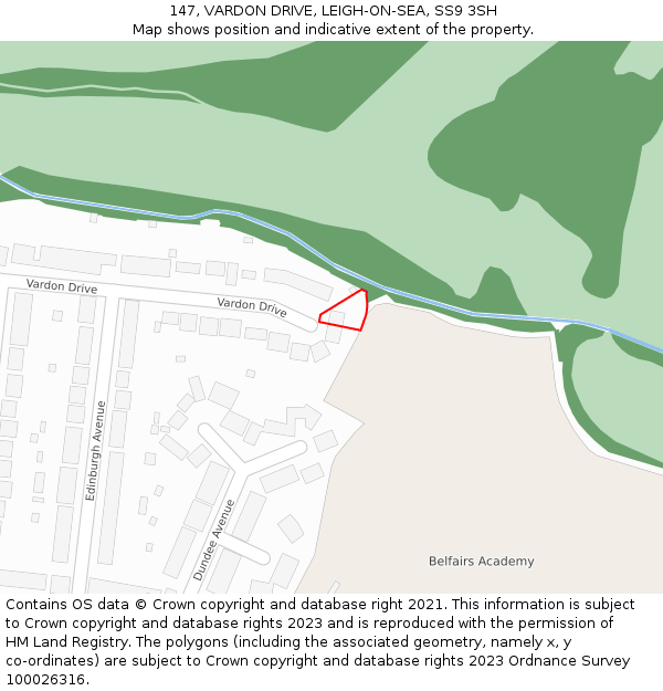 147, VARDON DRIVE, LEIGH-ON-SEA, SS9 3SH: Location map and indicative extent of plot