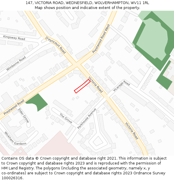 147, VICTORIA ROAD, WEDNESFIELD, WOLVERHAMPTON, WV11 1RL: Location map and indicative extent of plot