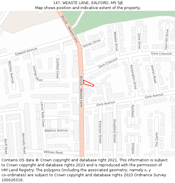 147, WEASTE LANE, SALFORD, M5 5JE: Location map and indicative extent of plot