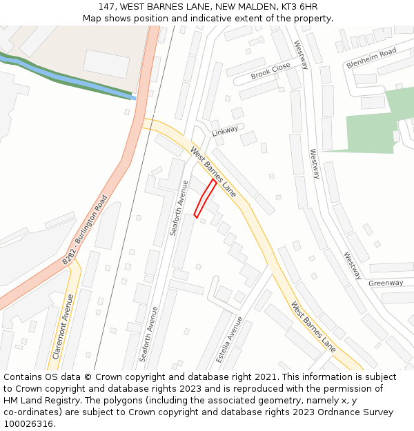147, WEST BARNES LANE, NEW MALDEN, KT3 6HR: Location map and indicative extent of plot