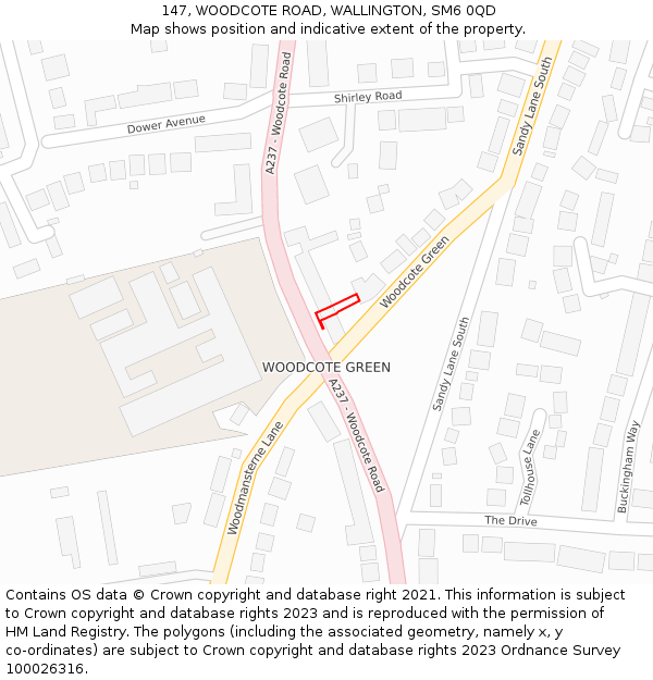 147, WOODCOTE ROAD, WALLINGTON, SM6 0QD: Location map and indicative extent of plot