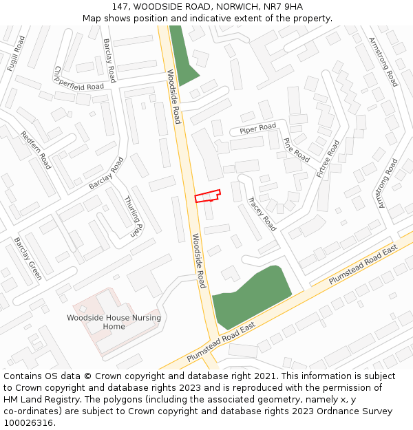 147, WOODSIDE ROAD, NORWICH, NR7 9HA: Location map and indicative extent of plot