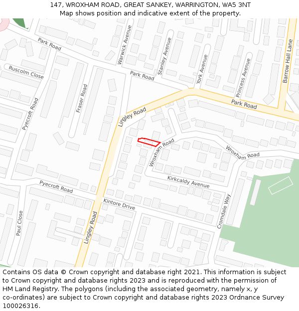 147, WROXHAM ROAD, GREAT SANKEY, WARRINGTON, WA5 3NT: Location map and indicative extent of plot