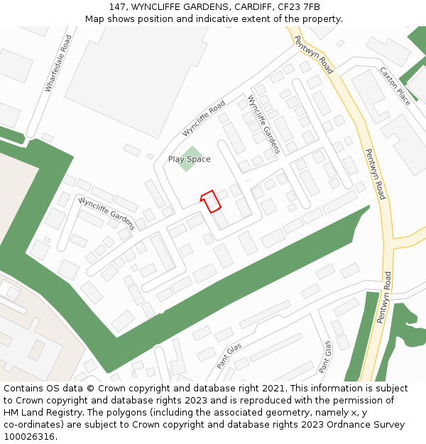 147, WYNCLIFFE GARDENS, CARDIFF, CF23 7FB: Location map and indicative extent of plot