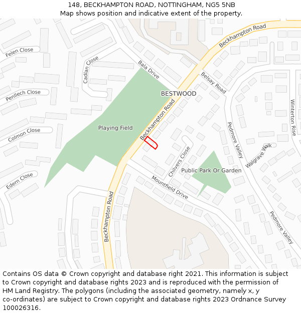 148, BECKHAMPTON ROAD, NOTTINGHAM, NG5 5NB: Location map and indicative extent of plot