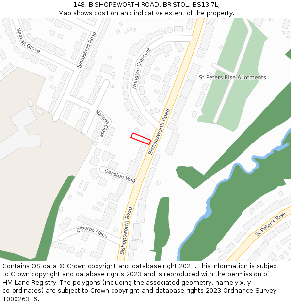 148, BISHOPSWORTH ROAD, BRISTOL, BS13 7LJ: Location map and indicative extent of plot