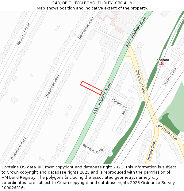 148, BRIGHTON ROAD, PURLEY, CR8 4HA: Location map and indicative extent of plot