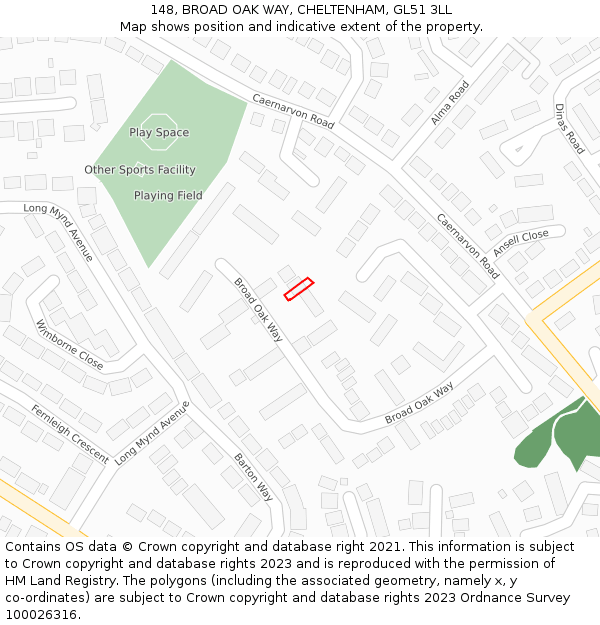 148, BROAD OAK WAY, CHELTENHAM, GL51 3LL: Location map and indicative extent of plot
