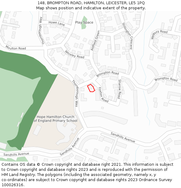 148, BROMPTON ROAD, HAMILTON, LEICESTER, LE5 1PQ: Location map and indicative extent of plot