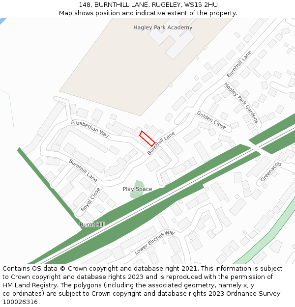 148, BURNTHILL LANE, RUGELEY, WS15 2HU: Location map and indicative extent of plot