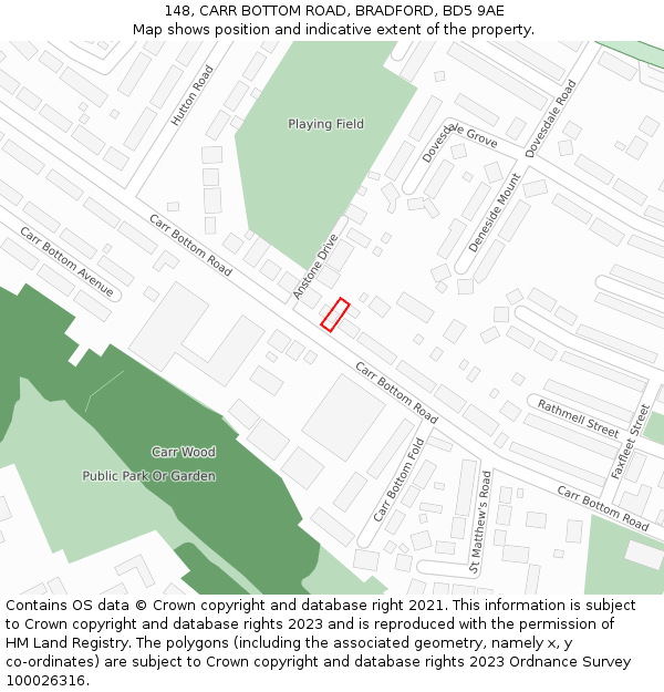 148, CARR BOTTOM ROAD, BRADFORD, BD5 9AE: Location map and indicative extent of plot