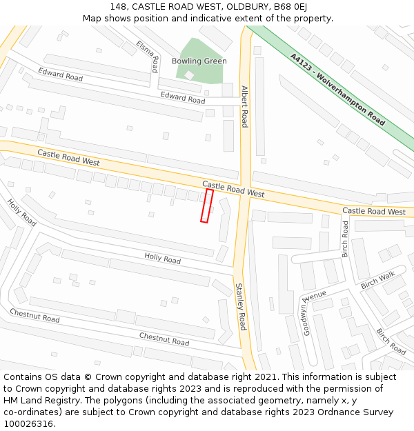 148, CASTLE ROAD WEST, OLDBURY, B68 0EJ: Location map and indicative extent of plot