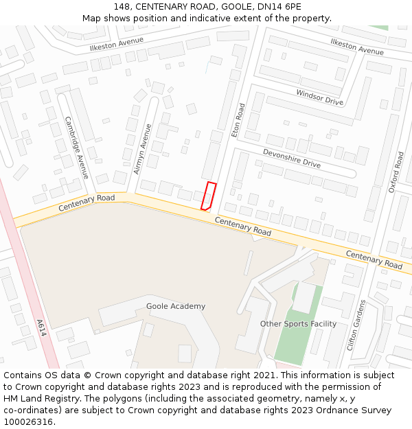 148, CENTENARY ROAD, GOOLE, DN14 6PE: Location map and indicative extent of plot