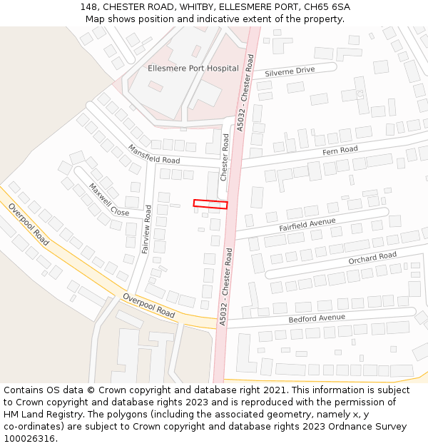 148, CHESTER ROAD, WHITBY, ELLESMERE PORT, CH65 6SA: Location map and indicative extent of plot