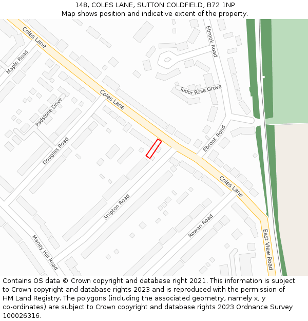 148, COLES LANE, SUTTON COLDFIELD, B72 1NP: Location map and indicative extent of plot
