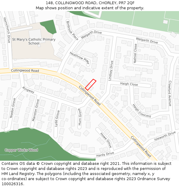 148, COLLINGWOOD ROAD, CHORLEY, PR7 2QF: Location map and indicative extent of plot