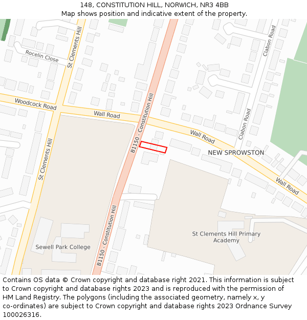 148, CONSTITUTION HILL, NORWICH, NR3 4BB: Location map and indicative extent of plot