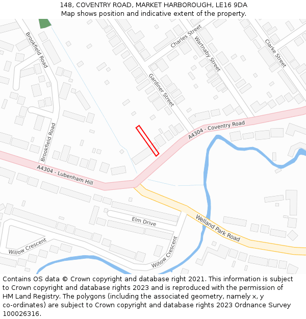 148, COVENTRY ROAD, MARKET HARBOROUGH, LE16 9DA: Location map and indicative extent of plot