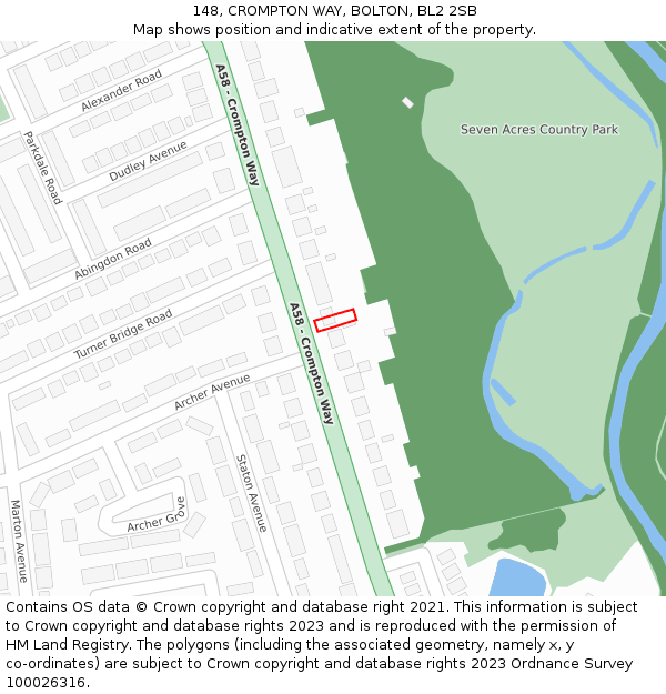 148, CROMPTON WAY, BOLTON, BL2 2SB: Location map and indicative extent of plot