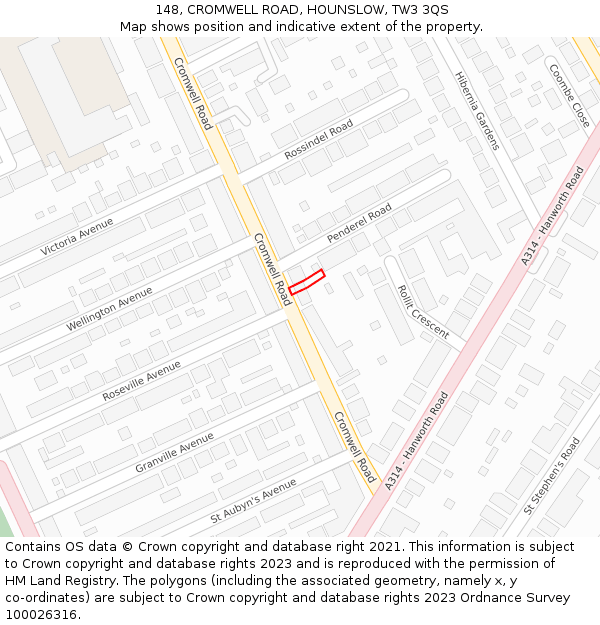 148, CROMWELL ROAD, HOUNSLOW, TW3 3QS: Location map and indicative extent of plot