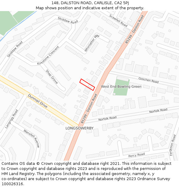 148, DALSTON ROAD, CARLISLE, CA2 5PJ: Location map and indicative extent of plot
