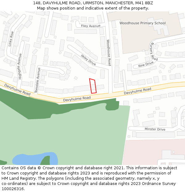 148, DAVYHULME ROAD, URMSTON, MANCHESTER, M41 8BZ: Location map and indicative extent of plot