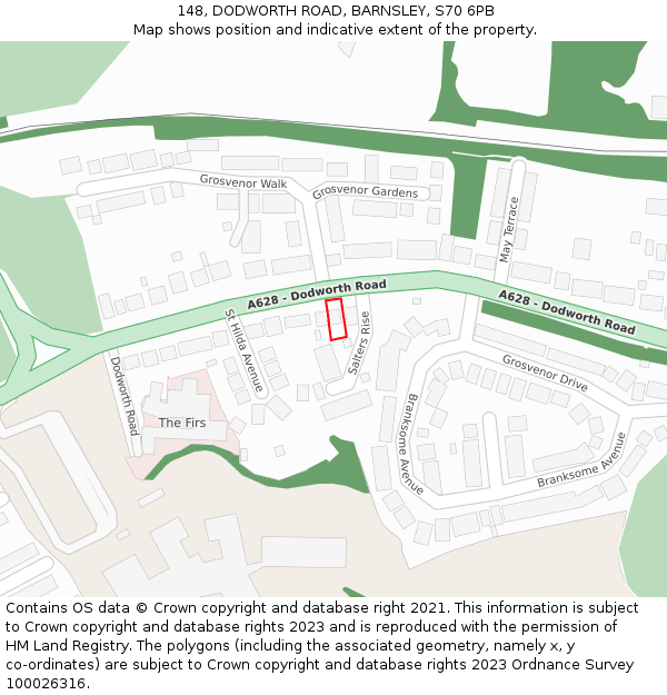 148, DODWORTH ROAD, BARNSLEY, S70 6PB: Location map and indicative extent of plot