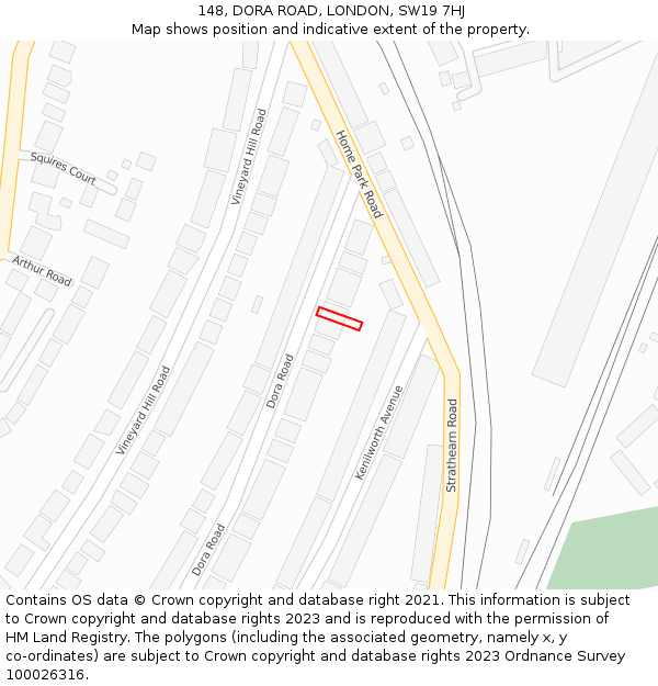 148, DORA ROAD, LONDON, SW19 7HJ: Location map and indicative extent of plot