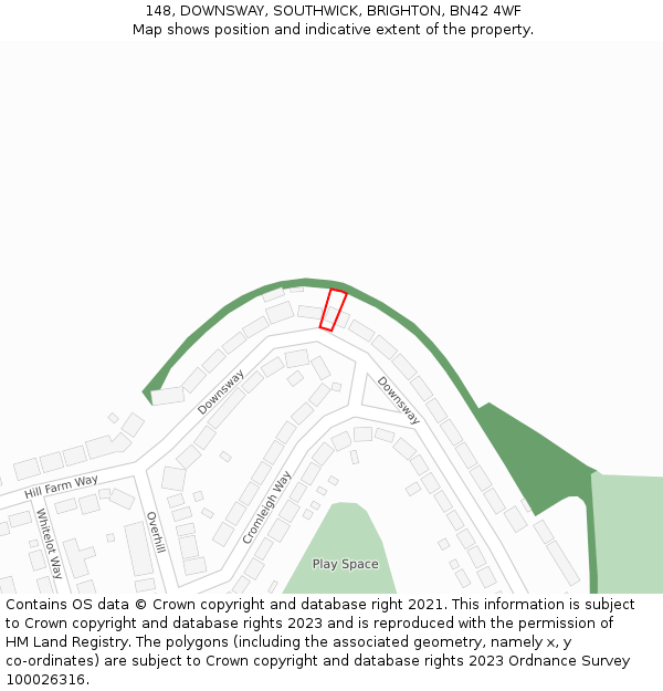 148, DOWNSWAY, SOUTHWICK, BRIGHTON, BN42 4WF: Location map and indicative extent of plot