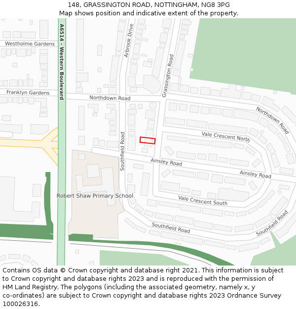 148, GRASSINGTON ROAD, NOTTINGHAM, NG8 3PG: Location map and indicative extent of plot