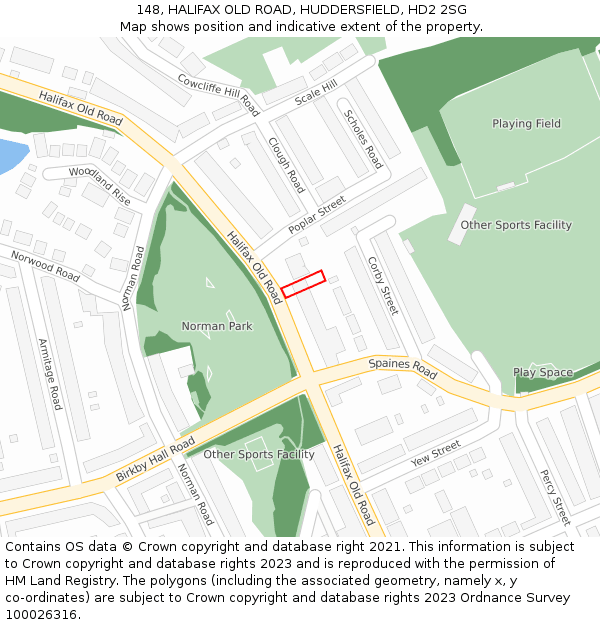 148, HALIFAX OLD ROAD, HUDDERSFIELD, HD2 2SG: Location map and indicative extent of plot