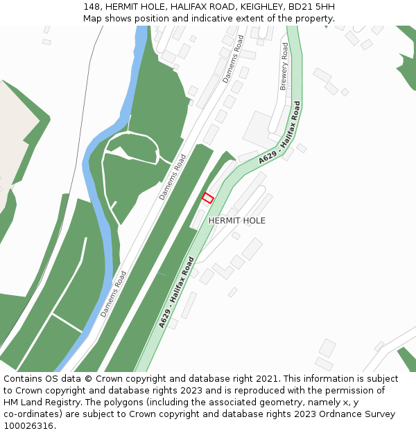 148, HERMIT HOLE, HALIFAX ROAD, KEIGHLEY, BD21 5HH: Location map and indicative extent of plot