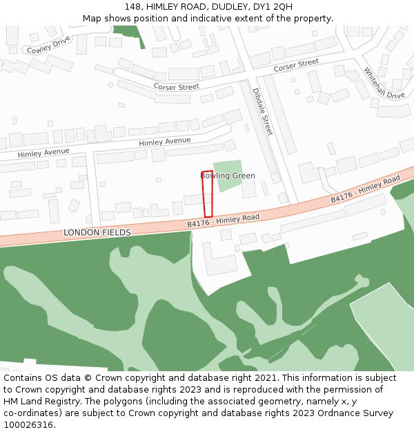 148, HIMLEY ROAD, DUDLEY, DY1 2QH: Location map and indicative extent of plot