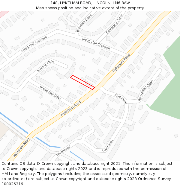 148, HYKEHAM ROAD, LINCOLN, LN6 8AW: Location map and indicative extent of plot