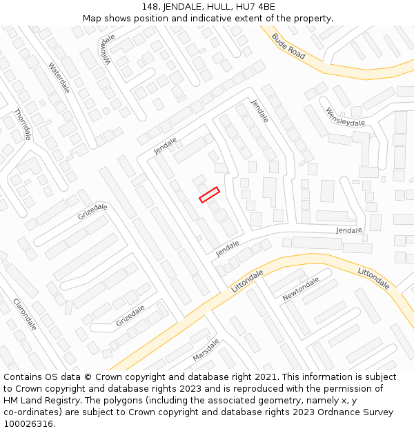 148, JENDALE, HULL, HU7 4BE: Location map and indicative extent of plot