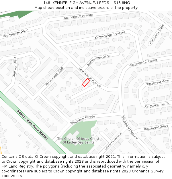 148, KENNERLEIGH AVENUE, LEEDS, LS15 8NG: Location map and indicative extent of plot