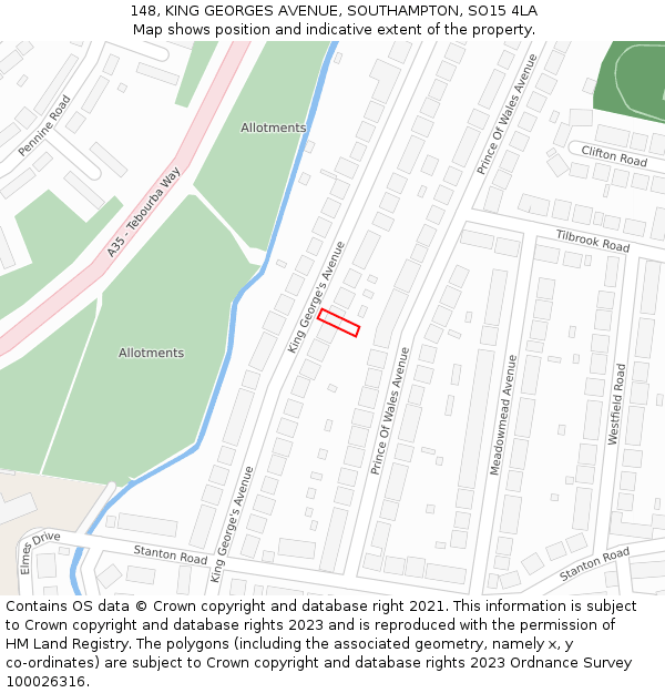 148, KING GEORGES AVENUE, SOUTHAMPTON, SO15 4LA: Location map and indicative extent of plot