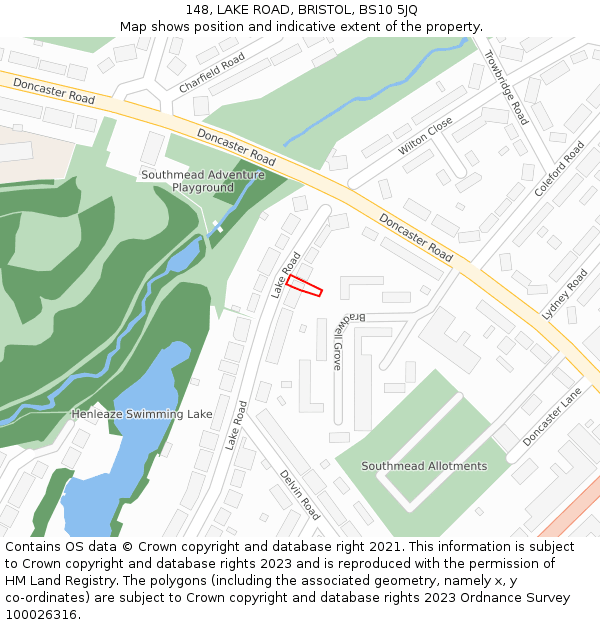 148, LAKE ROAD, BRISTOL, BS10 5JQ: Location map and indicative extent of plot